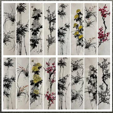 梅兰竹菊四条屏纯手绘画芯-梅兰竹菊四条屏纯手绘画芯促销价格、梅兰竹