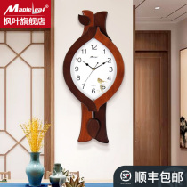 Maple leaf new Chinese wall clock decoration clock living room silent hanging watch creative European simple wooden art clock