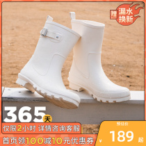 Rain Shoes Womens Fashion Outwear Middle Cylinder Cute Rain Boots Adult Water Shoes New Waterproof Non-slip Light Rubber Shoes Water Boots