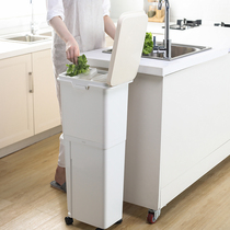 Japan imported kitchen double-layer classification trash can large household living room plastic with cover pulley mobile storage bucket