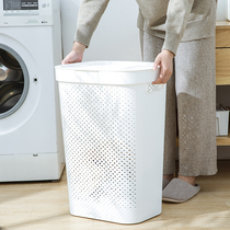 Large Japanese-style clothes storage basket with lid Bedroom dirty clothes basket Household simple storage basket storage blue dirty clothes basket