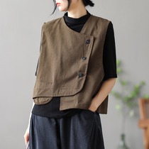 Literary retro vest casual jacket short shoulder Spring and Autumn New loose Joker top small horse clip thin