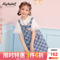 Love Fabé Boy clothing 2022 Summer new girl denim harness skirt CUHK Childrens dress Dress Denim Dress
