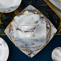 Haoye tableware set Bowl home high-end combination Jingdezhen light luxury marble bone porcelain dishes housewarming ceremony