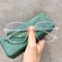 Transparent large frame myopia glasses female Korean version of the male tide small red book net red section color-changing makeup anti-blue radiation frame