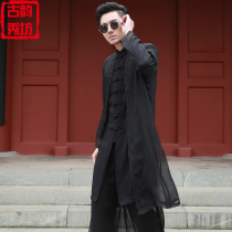 Improved Hanfu mens Chinese style mens ancient costume long shirt Chinese robe linen suit youth Tang suit