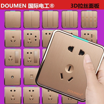 International Electrics Champagne Gold Wire Drawing 86 Type Wall Concealed Power Switch Socket Panel Home Package