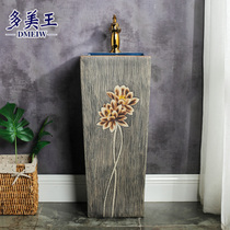 Retro square column type washbasin integrated ceramic art upright post basin balcony small family type floor wash basin