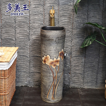 Retro balcony column basin integrated ceramic column wash basin courtyard antique outdoor washbasin vertical Basin