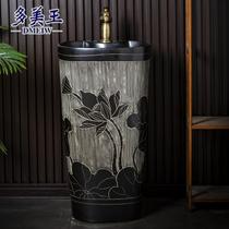 Chinese retro ceramic vertical washbasin inn courtyard outdoor balcony column basin integrated floor wash basin