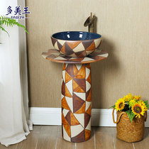 Retro vertical basin integrated ceramic basin home creative art column basin toilet washbasin
