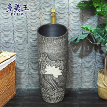 Retro carving outdoor garden column basin Industrial wind wash basin One-piece column washbasin Balcony pool