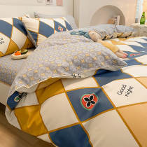 Nordic style pure cotton four-piece set 100 cotton spring and summer sheets duvet cover Boys single bed bedding three-piece set 4