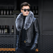 Mens Haining leather hair leather leather mens slim short leather jacket lamb fur coat