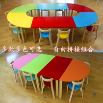 Kindergarten childrens painting art table solid wood table training institution table and chair trusteeship class primary school students early education table and chair