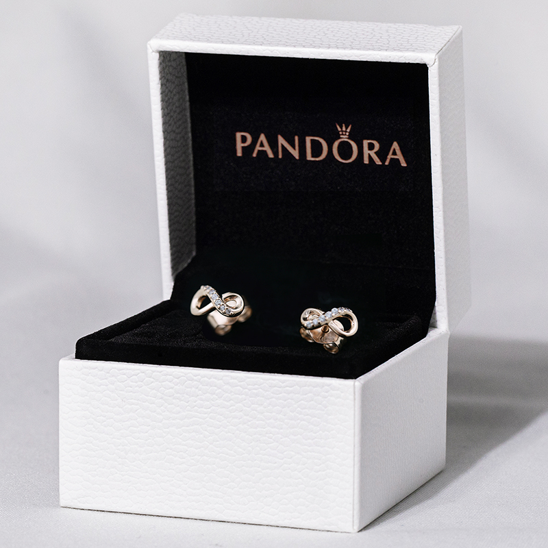 (New) Pandora Pandora rose gold shiny timeless symbol earrings 288820C01 temperament girl