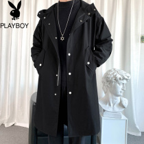 Playboy windbreaker men long coat 2021 autumn and winter Korean handsome Tide brand plus velvet padded coat