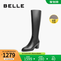 Thyme Coarse Heel Silo Boots Female Winter New Mall with Bull Leather Rider Boots Flannel X1J3DDG1