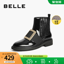 Thyme low and low heel Chelsea boots ladies winter new fashion metal buckle casual leather boots with velvet B0682DD1