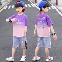 Childrens clothing Boys summer suit 2021 new summer handsome short-sleeved boy in large childrens thin clothes tide
