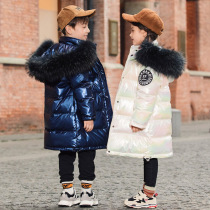 Childrens down jacket 2021 new baby girl medium-long middle-large child bright-faced winter knee-length jacket