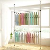 Dingtiant drying rack floor landing household telescopic pole simple non-perforated double pole balcony cool sun hanging clothes shelf