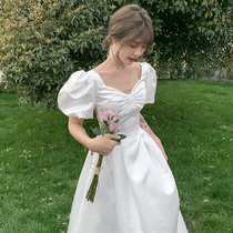 French light wedding dress 2021 New temperament Palace wind bubble sleeve simple long white dress summer Women