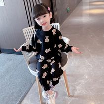 Children Full Print Little Bear Suit Spring Dress New Womens Clothing Foreign Air Two Sets Girl Trendy Korean Version Spring Dress