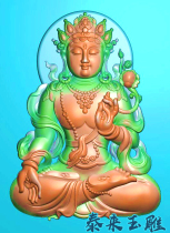 Three-dimensional sitting Tara pendant sitting Guanyin fine carving figure relief jade carving grayscale diagram JDBMP computer engraving diagram