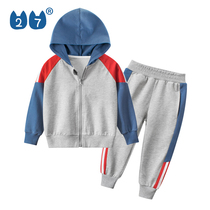 27Kids childrens boys autumn suit small children Spring and Autumn New Korean version of the color sweater sports two-piece set