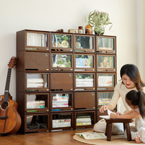Solid wood storage cabinet Ultra-narrow slit file bookcase shelf Toy storage box Transparent visual combination bookshelf