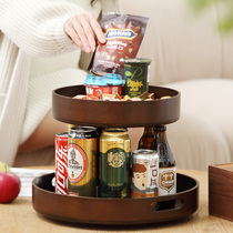 Double-layer snack beverage dried fruit storage box rotating wooden storage rack living room tea table fruit plate new year candy box