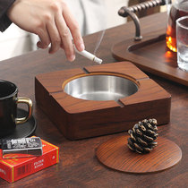 Solid wood ashtray large American office home simple living room coffee table creative personality decoration Chinese style with cover