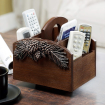 Naran creative European American pastoral desktop cosmetics storage box Wooden rotatable remote control storage shelf