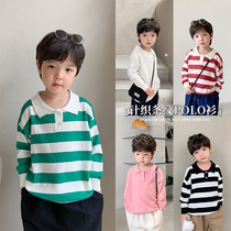  Cotton small class childrens clothing boys autumn knitwear new Korean baby lapel sweater childrens striped polo shirt