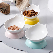 Rainbow ceramic cat bowl 15 degree slope protection cervical spine cat food bowl pet drinking water bowl dog bowl anti-splashing cat bowl