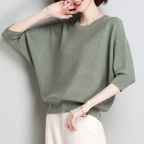 Mom autumn dress foreign-aged womens spring and autumn bat sleeve knitwear loose Age Small shirt thin T-shirt