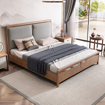 New Chinese solid wood bed 1 8 meters Nordic simple master bedroom double bed 1 5 meters with soft bag ash wood big bed