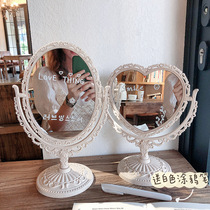 ins Wind retro makeup mirror girl heart desktop desktop Net red dressing mirror double-sided European dormitory Princess Mirror
