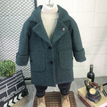 Boys woolen jacket foreign air coat 2021 new childrens medium long section Thickened Double Sided Korean version clip cotton