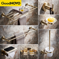 Punch-free golden towel rack 304 stainless steel towel rack bathroom hardware pendant set toilet rack