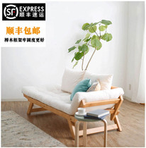 Nordic Japanese foldable solid wood sofa bed single bed sitting small apartment double living room multi-purpose dual use