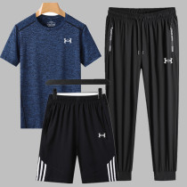 UA sports suit men's and women's summer casual short sleeve shorts pants three-piece ice silk quick-drying T running clothes