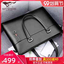 Seven Wolves Briefcase Mens Bag Hand bag Leather Mens Bags Business Kraft Bag Shoulder Bag shoulder bag Leisure