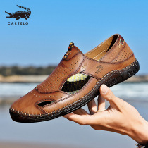 Crocodile mens shoes 2022 Summer new mens beach shoes Baotou genuine leather casual outer wear and cool slippers