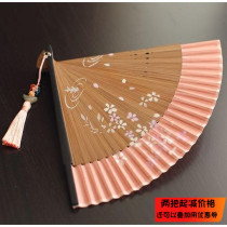 Moon fan export Japanese fan bamboo handle folding fan silk fan fan female fan meat pink cherry blossoms