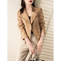 WK leather leather womens 21 spring new fashion khaki motorcycle sheepskin jacket short jacket P21346