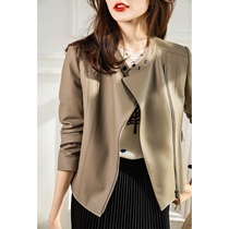 WK early Autumn New JIN mouth lambskin ~ leather leather leather female temperament Penny short jacket jacket P21865