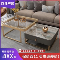 Light luxury simple glass bright rock board size coffee table combination small apartment living room creative telescopic square coffee table table