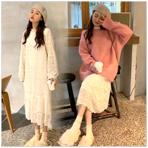 Pregnant women autumn suit out fashion foreign style tide mom sweater Maternity dress spring and autumn lace two-piece dress